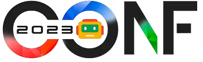 Logotipo de SeoConf 2023 con elementos gráficos que representan el enfoque en SEO y tecnología.