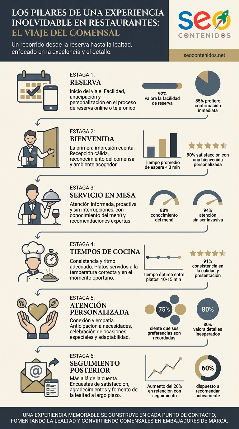 Infografía sobre los pilares de un servicio inolvidable en restaurantes