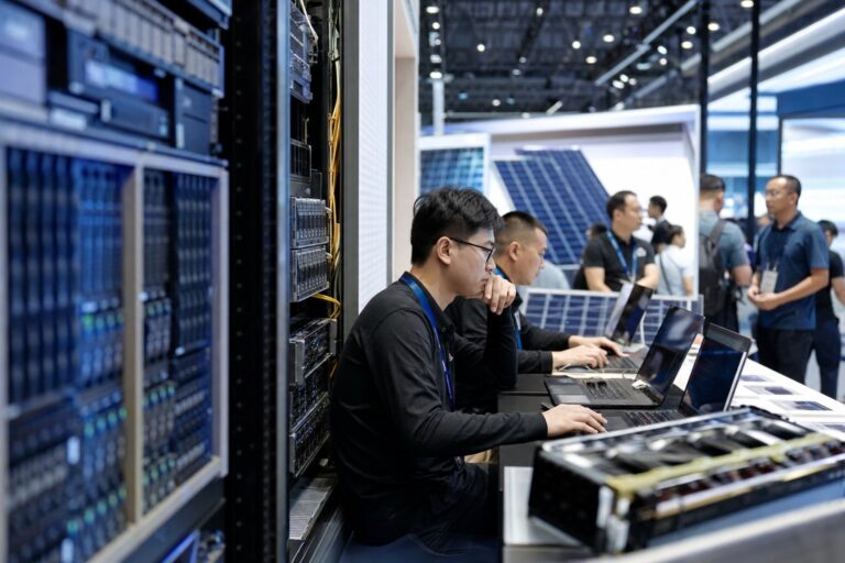 Representación editorial realista de la propuesta china de controles de exportación para IA, chips y tecnologías solares